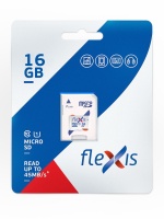 16Gb MicroSD Flexis + SD адаптер (FMSD016GU1A) SDHC, 16 Гб, чтение: 45 Мб/с, адаптер на SD