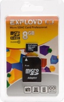 8Gb MicroSD Exployd + SD адаптер (EX008GCSDHC10-AD) SDHC, 8 Гб, чтение: 10 Мб/с, запись: 10 <noindex>Мб/с</noindex>, адаптер на SD