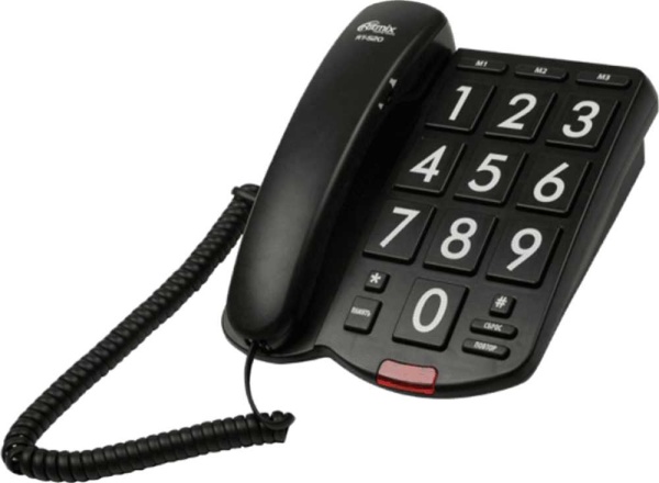 Телефон RITMIX RT-520 black проводной[повтор. набор, регулировка уровня громкости, световая индикац]