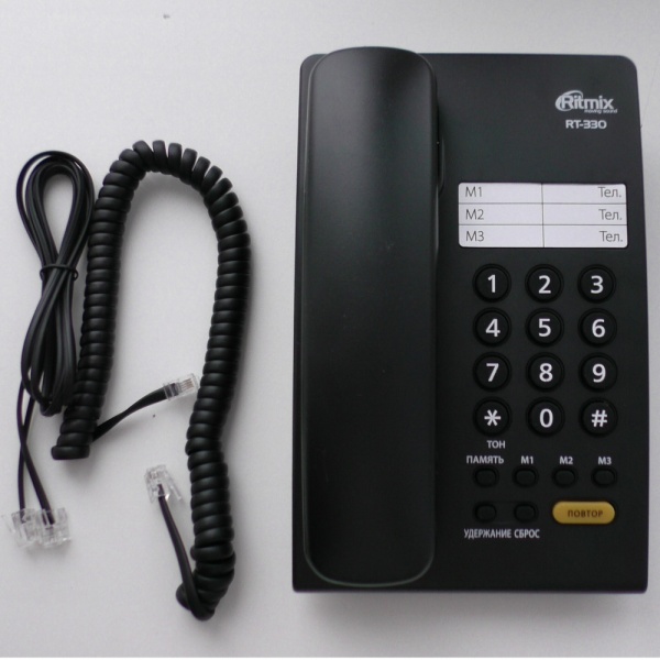Телефон RITMIX RT-330 black проводной RT-330 черный [повторный набор, регулировка уровня громкости, световая индикац]}