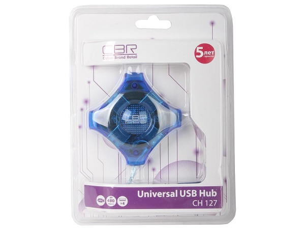 USB-концентратор CBR CH-127, 4 порта, USB 2.0, голуб.
