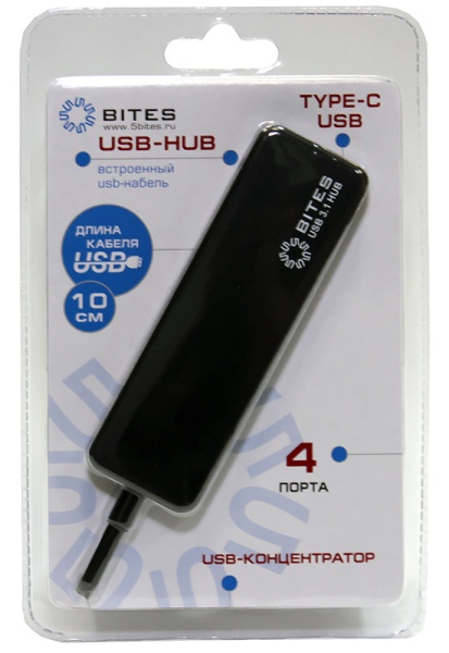 USB Концентратор 5BITES HB24C-210BK 4*USB2.0 / TYPE-C PLUG / BLACK
