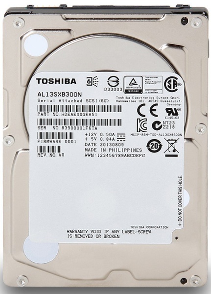 300Gb SAS Toshiba (AL13SXB300N) 300 Гб, SAS, форм фактор 2.5", 15000 об/мин, 64 Мб