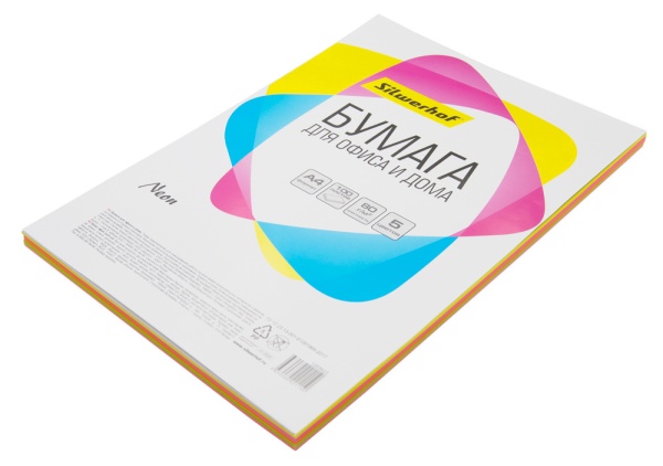 Бумага SILWERHOF 719003 (A4, 80 г/м2, 100 листов) офисная формат: A4, 80 г/м2, количество листов: 100 шт., цвет: жёлтый, зелёный, оранжевый, розовый, фиолетовый