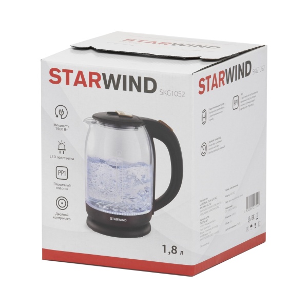 Чайник электрический Starwind SKG1052 1.8л. 1500Вт коричневый/бронзовый (корпус: стекло)