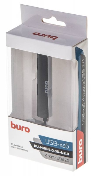 USB-разветвитель Buro 2.0 BU-HUB4-0.5R-U2.0 4порт. черный
