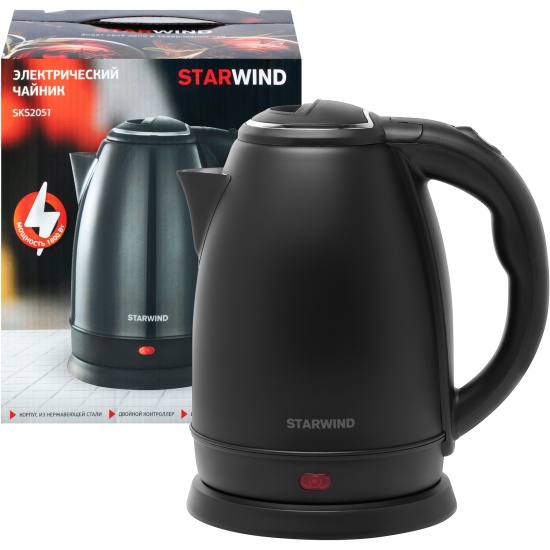 Чайник электрический Starwind SKS2051 1.8л. 1800Вт черный (корпус: нержавеющая сталь/пластик)