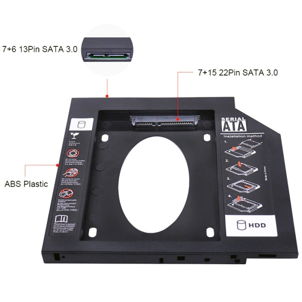 UHD-2SC9PL, Шасси для 2.5" SATA HDD для установки в SATA отсек оптического привода ноутбука 9.5 мм, пластик (30842)