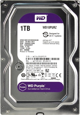 Жесткий диск WD Original SATA-III 1Tb WD10PURZ Video Purple (5400rpm) 64Mb
