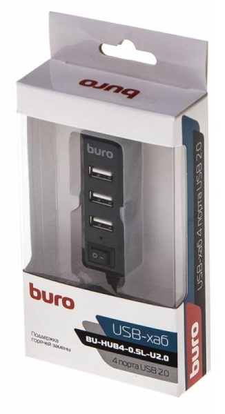 USB-разветвитель Buro 2.0 BU-HUB4-0.5L-U2.0 4порт. черный