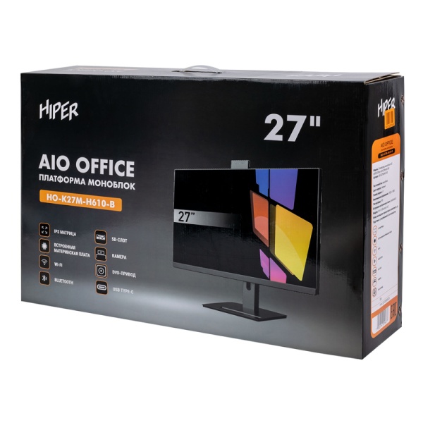 HIPER Office 27 (HO-K27M-H610-B) Intel CPU не установлен, RAM не установлена, без HDD, DVD-RW, Wi-Fi, Bluetooth, без ОС, 27" (1920x1080 Full HD)